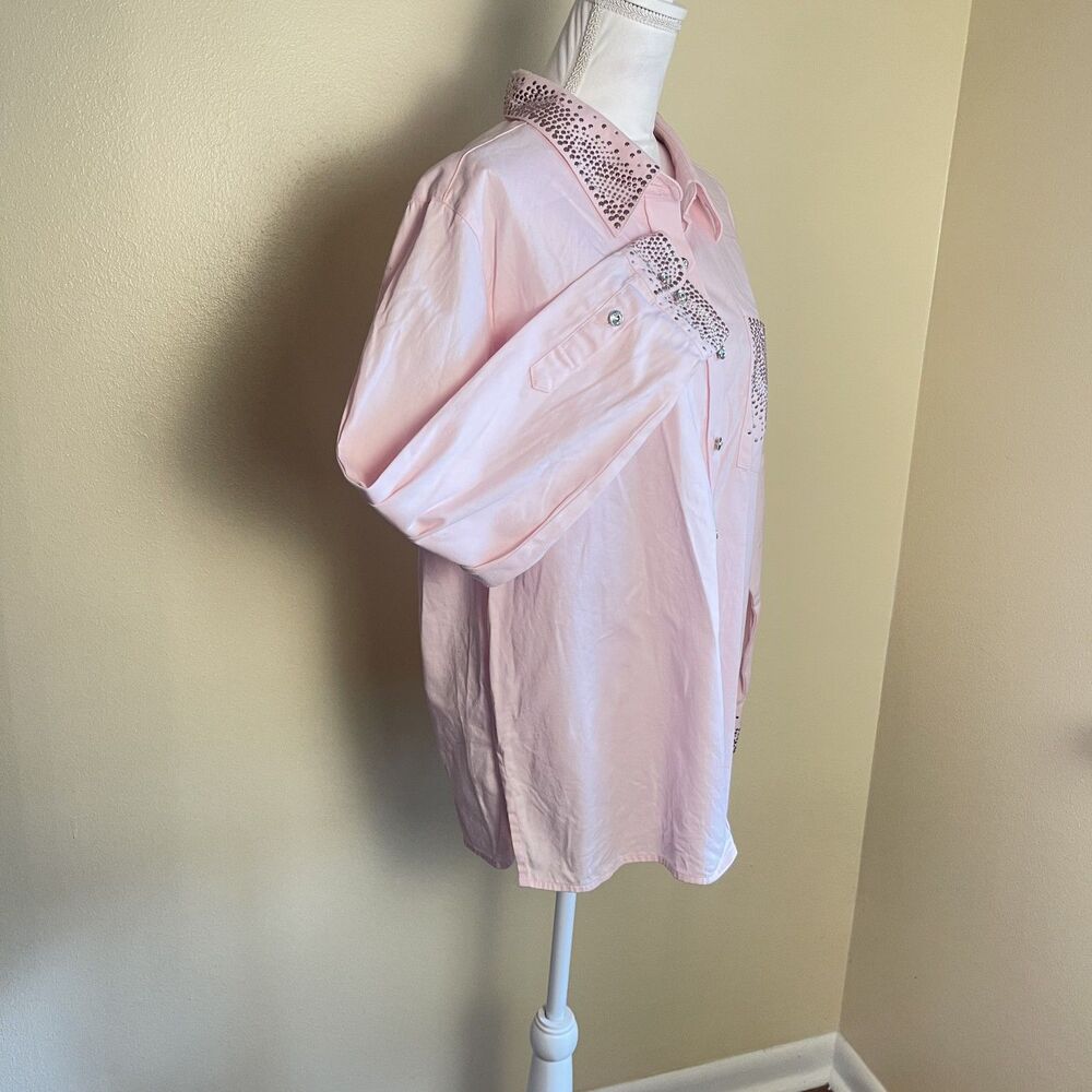Quaker Factory Y2K Pink Western Bling Button Up Shirt XL Barbie Glam Cowgirl - Picture 9 of 16